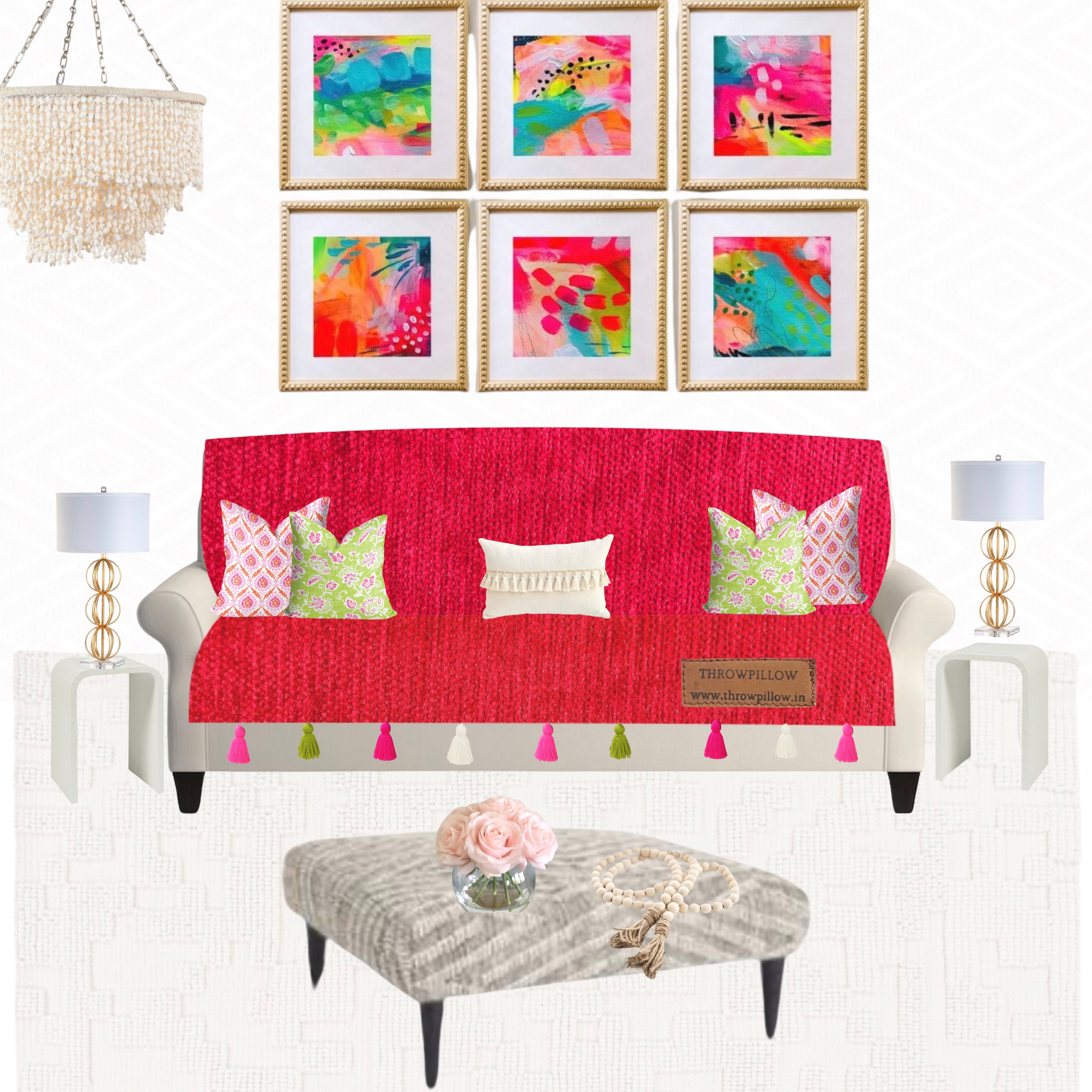 Three-Seater Sofa Cover: Customizable Red Seat & Back Cover