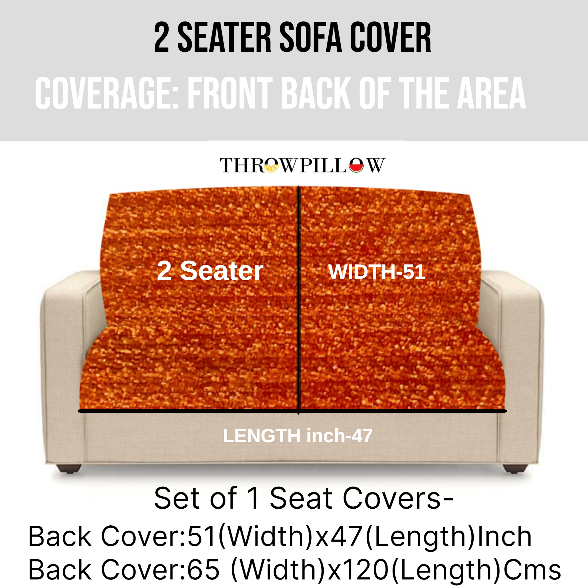 Two-Seater Designer Trendy Orange Bohemian Custisable Sofa Cover Set