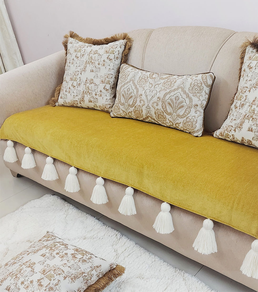 Thumbnail: Three-Seater Sofa Cover: Customizable Durable Mustard Seat Cover With Tassels