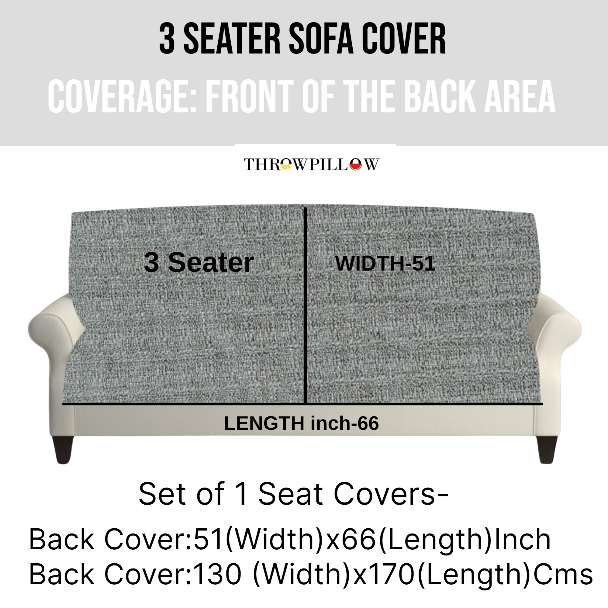 Three-Seater Sofa Cover: Customizable Light Grey Seat & Back Cover