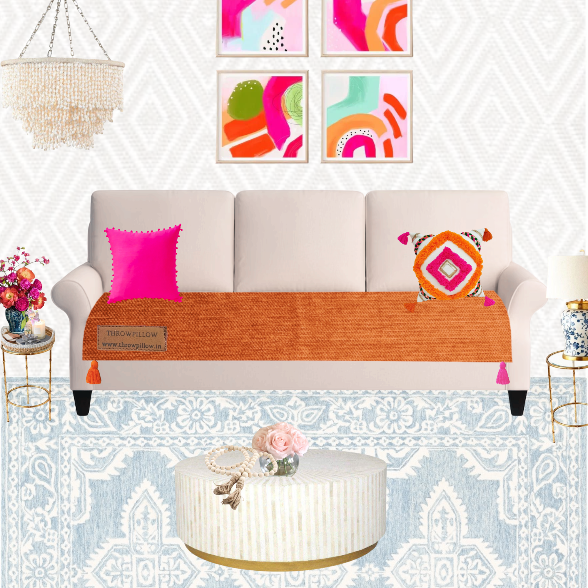 Customisable Solid Anti Slip 3 Seater Sofa Seat Cover- Corner Tassel