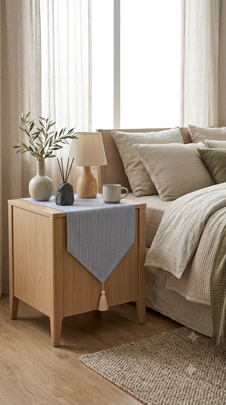 Thumbnail: Blue-And White Stiped Table Runner |Nightstand, Bed Side Table Cabinet