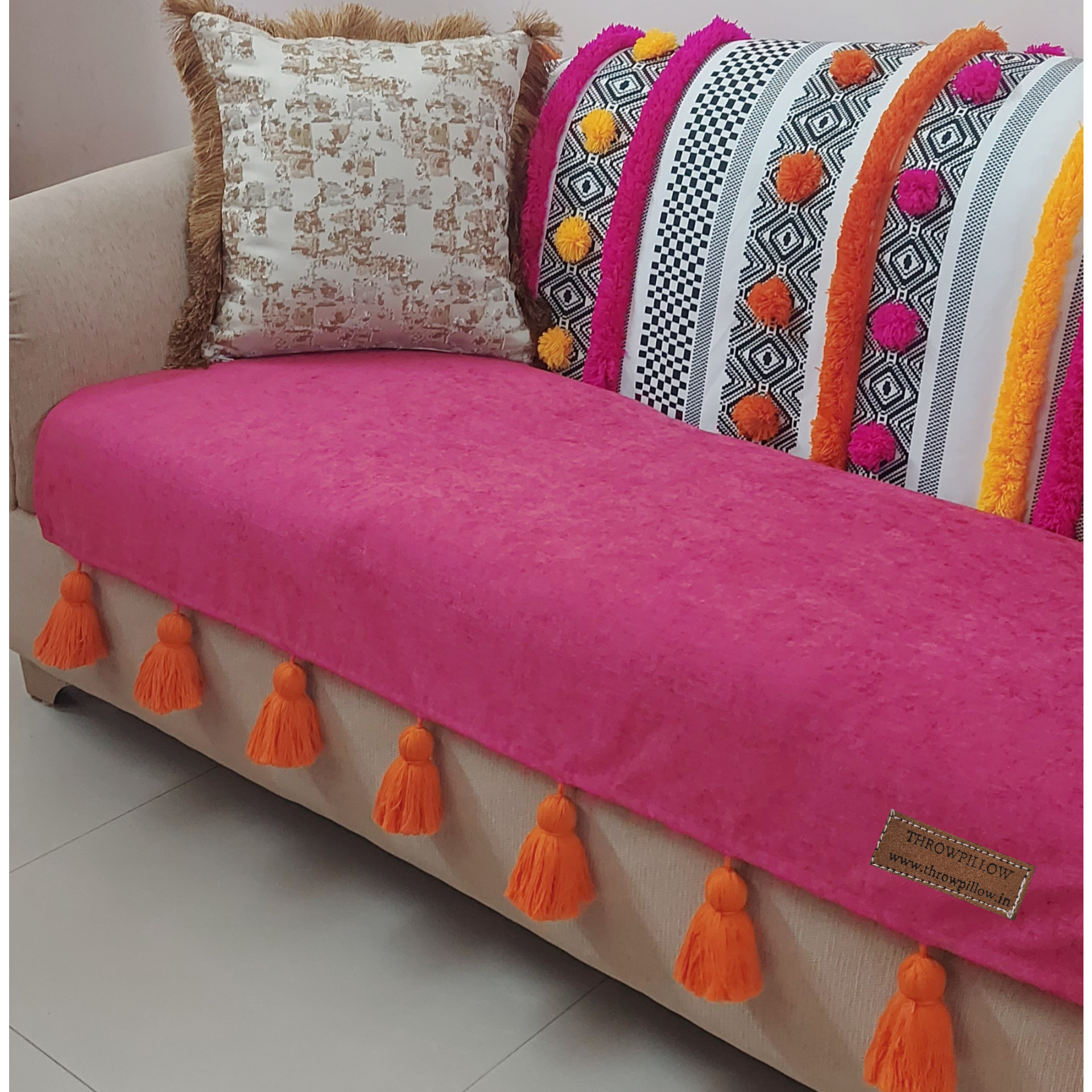 Two-Seater Designer Trendy Pink Bohemian Custisable Sofa Cover Set