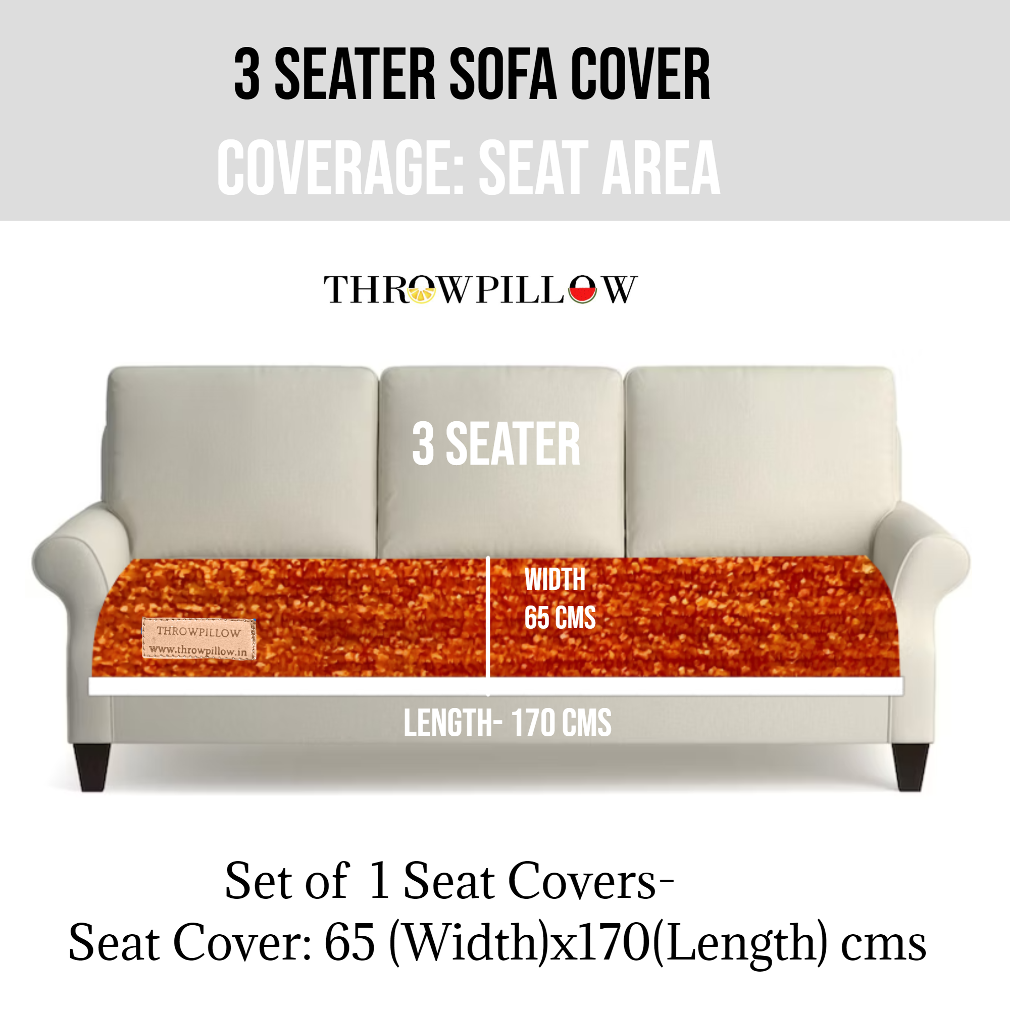 Three-Seater Sofa Cover: Customizable Durable Orange Seat Cover With Pleats