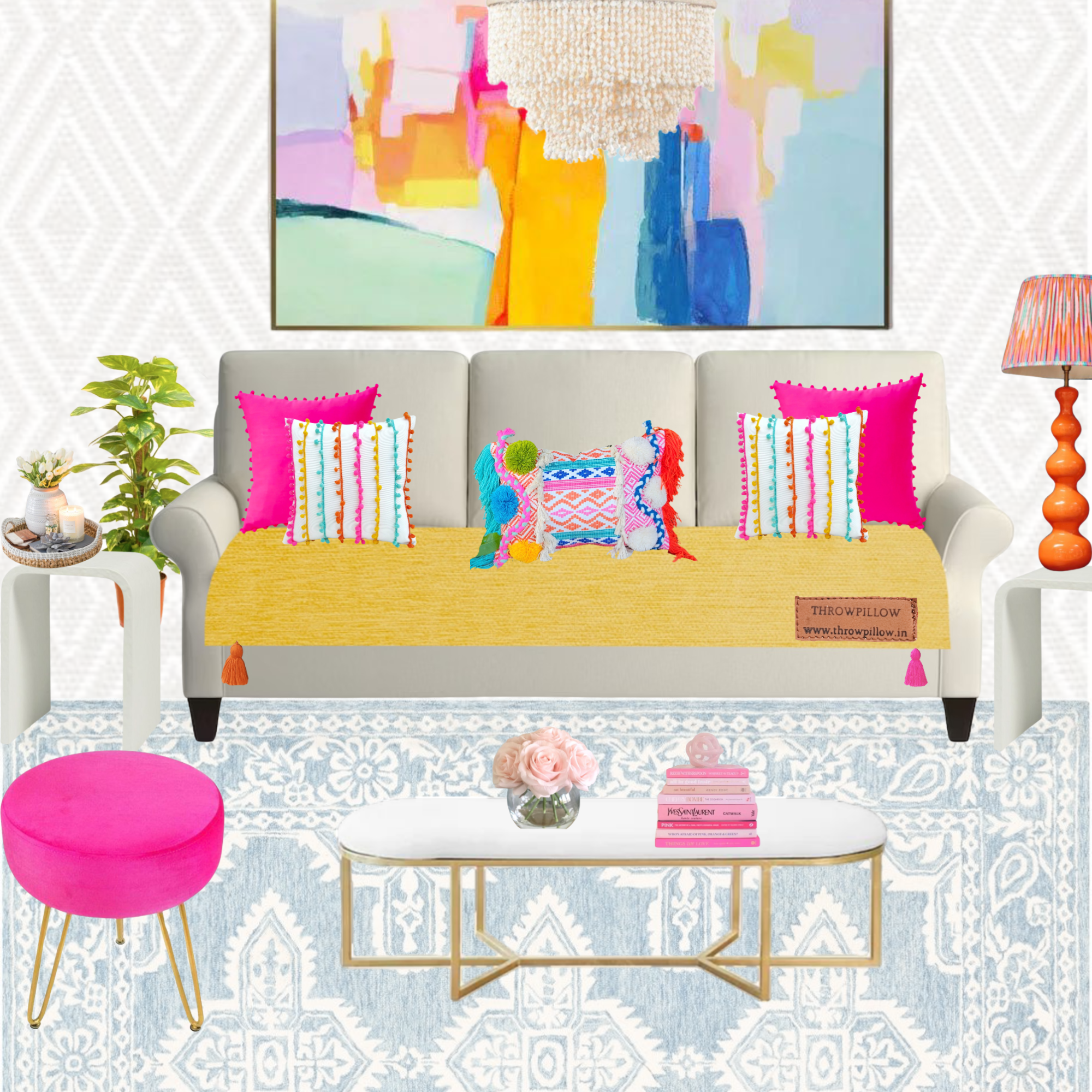 Customisable Solid Anti Slip 3 Seater Sofa Seat Cover- Corner Tassel