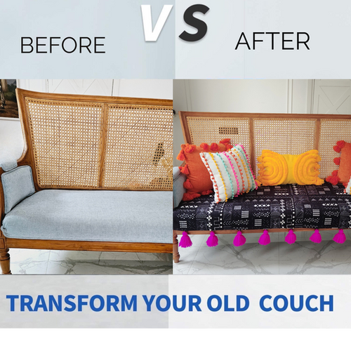 Black White Tribal Sofa Cover with Hot Pink Tassels, Durable Sofa Protection