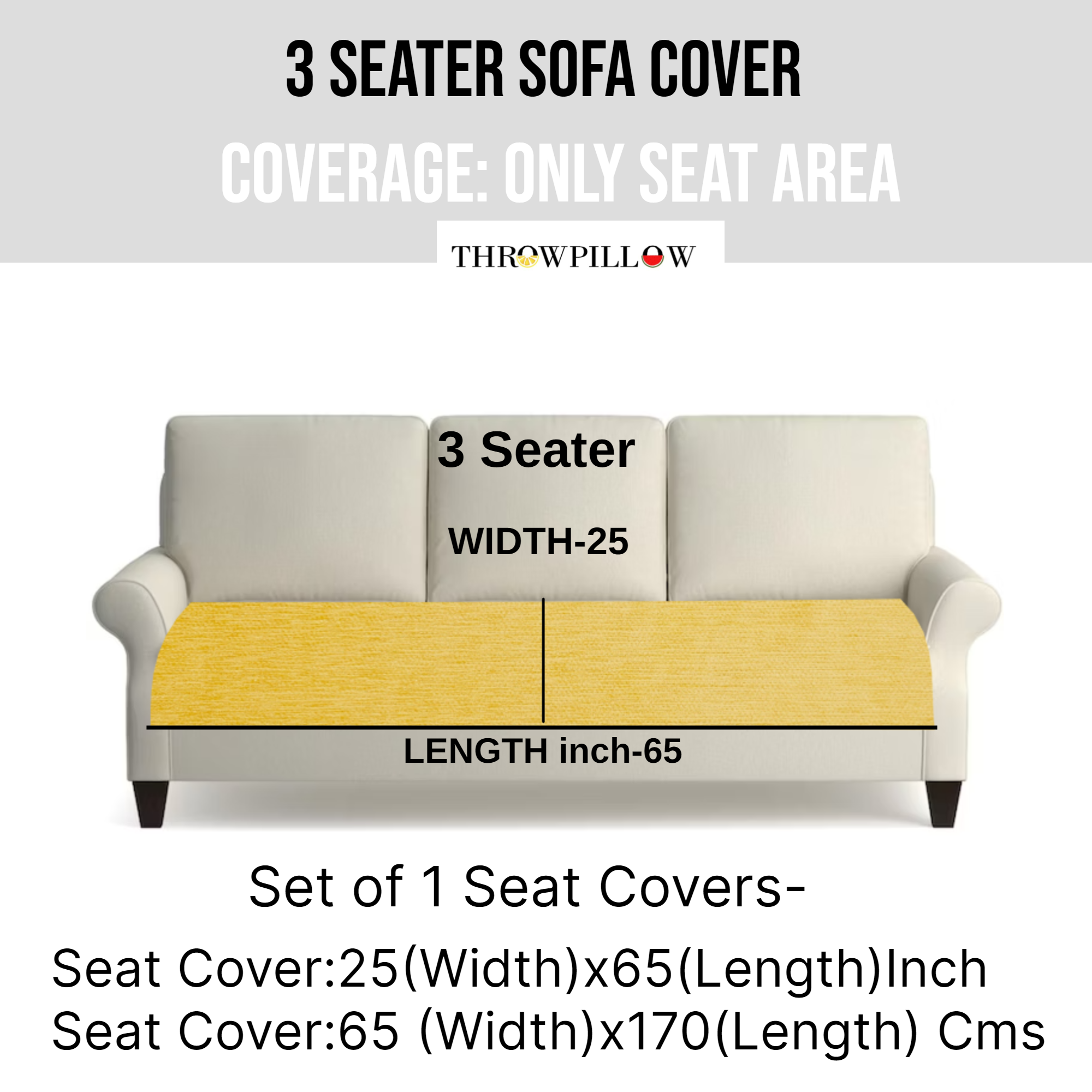 Customisable Solid Anti Slip 3 Seater Sofa Seat Cover- Corner Tassel