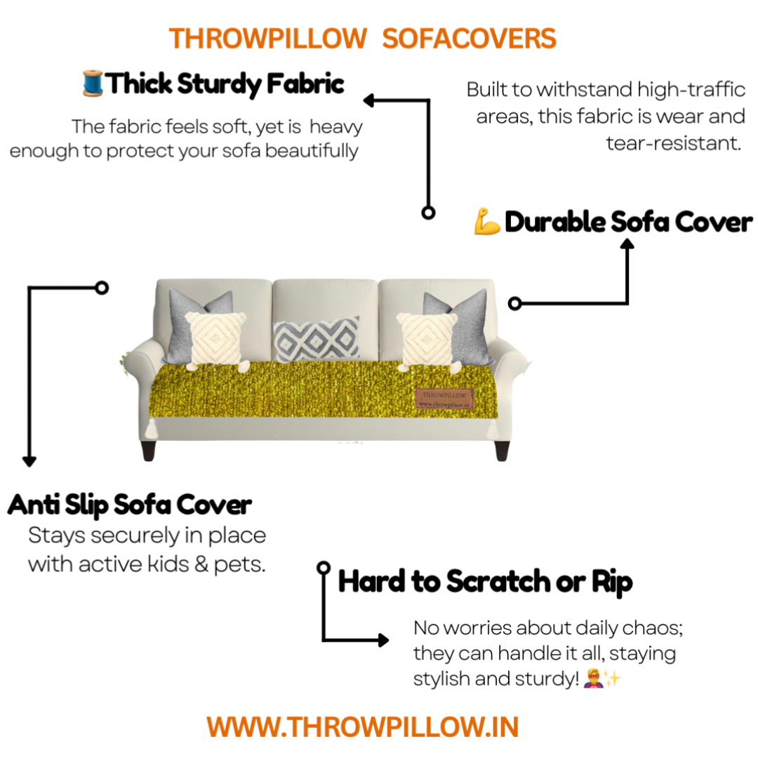 Customisable Solid Anti Slip 3 Seater Sofa Seat Cover- Corner Tassel