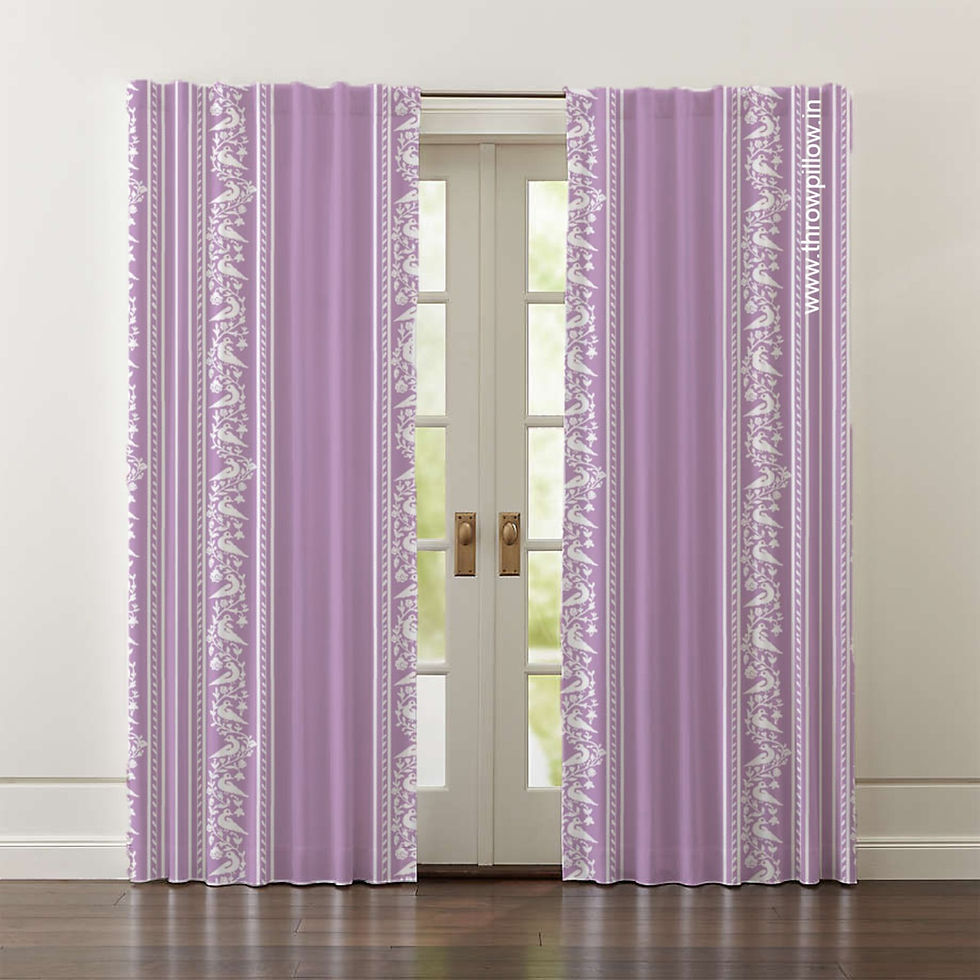 Custom-fit Lilac Bird Printed Curtain with Tassels for Home Decor
