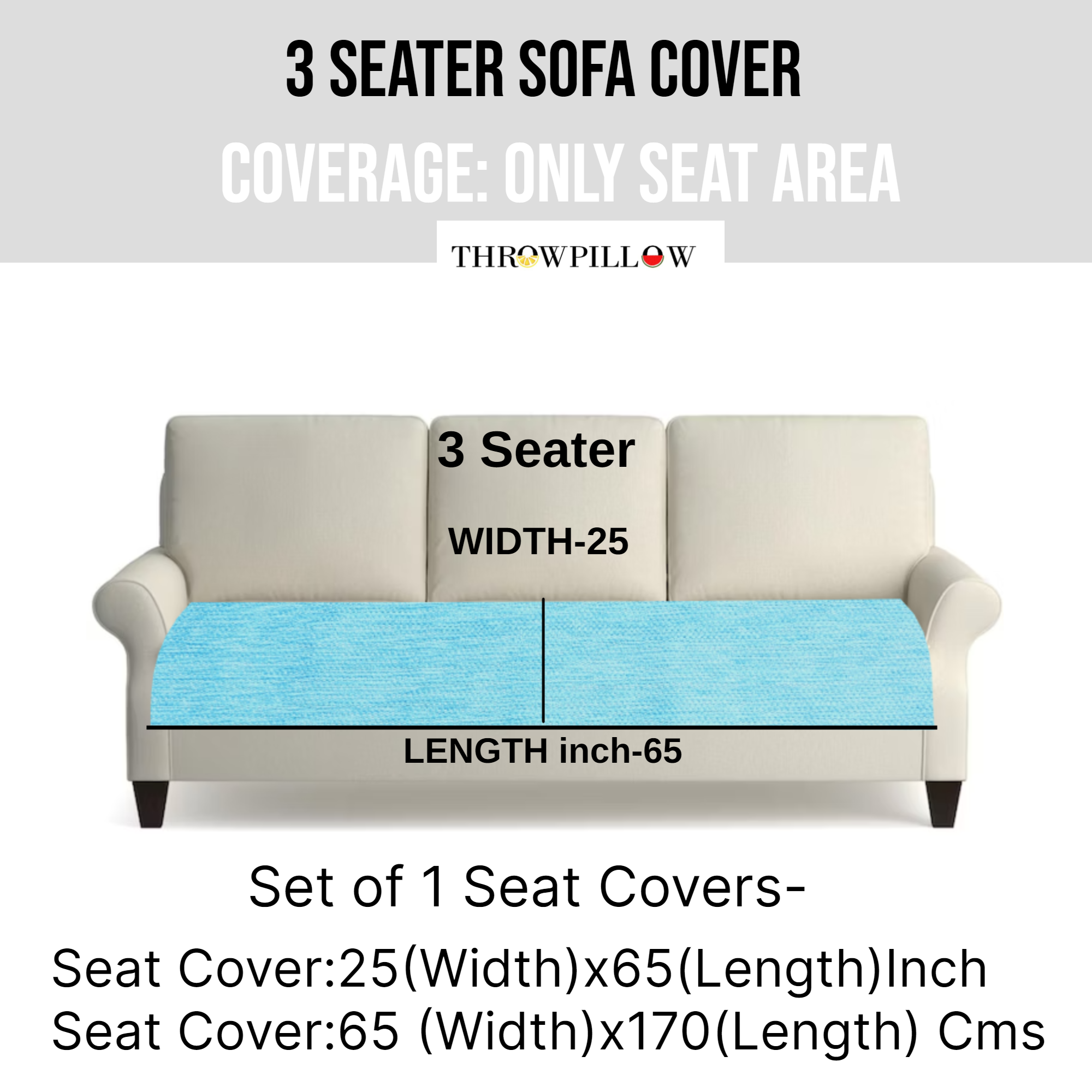Customisable Solid Anti Slip 3 Seater Sofa Seat Cover- Corner Tassel