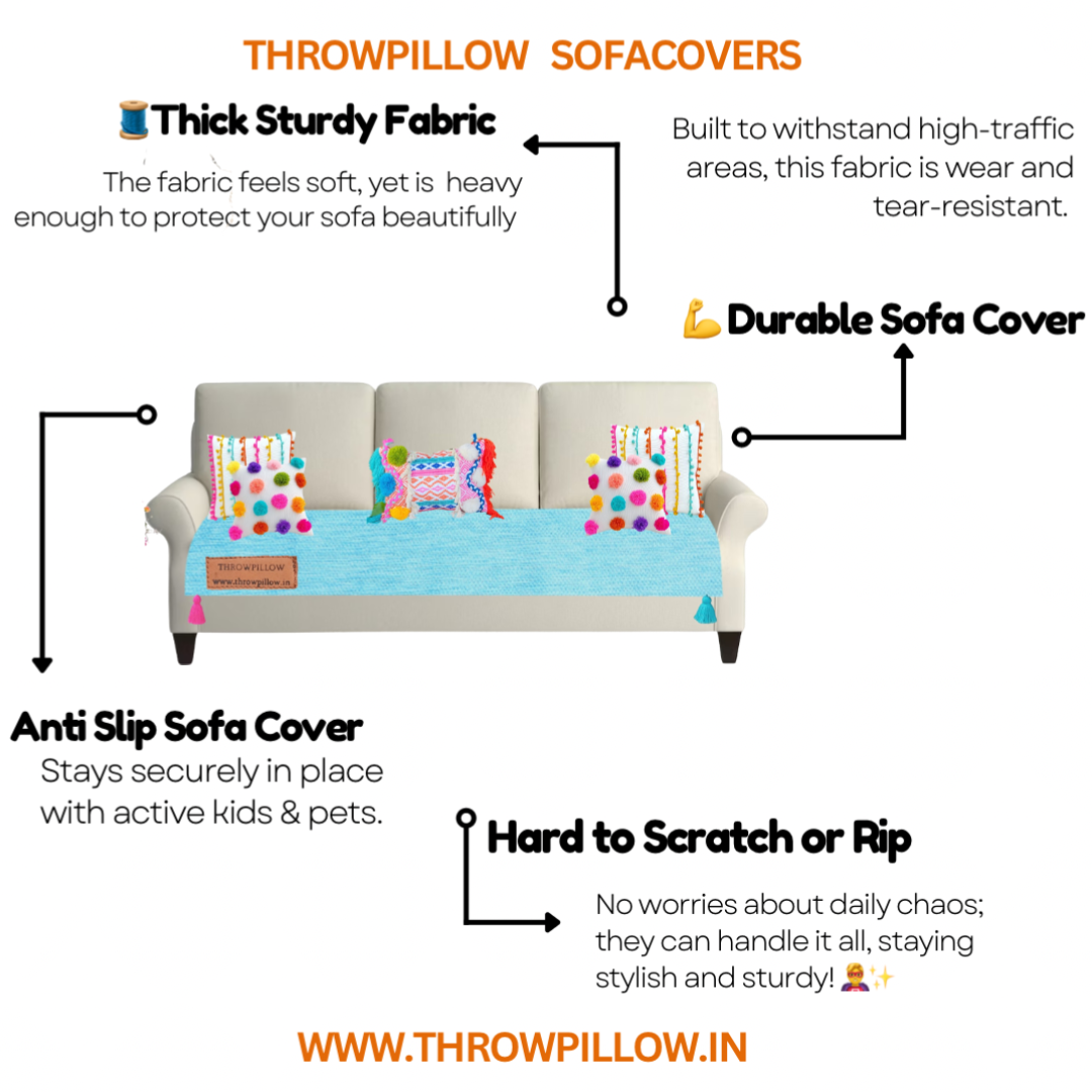 Customisable Solid Anti Slip 3 Seater Sofa Seat Cover- Corner Tassel