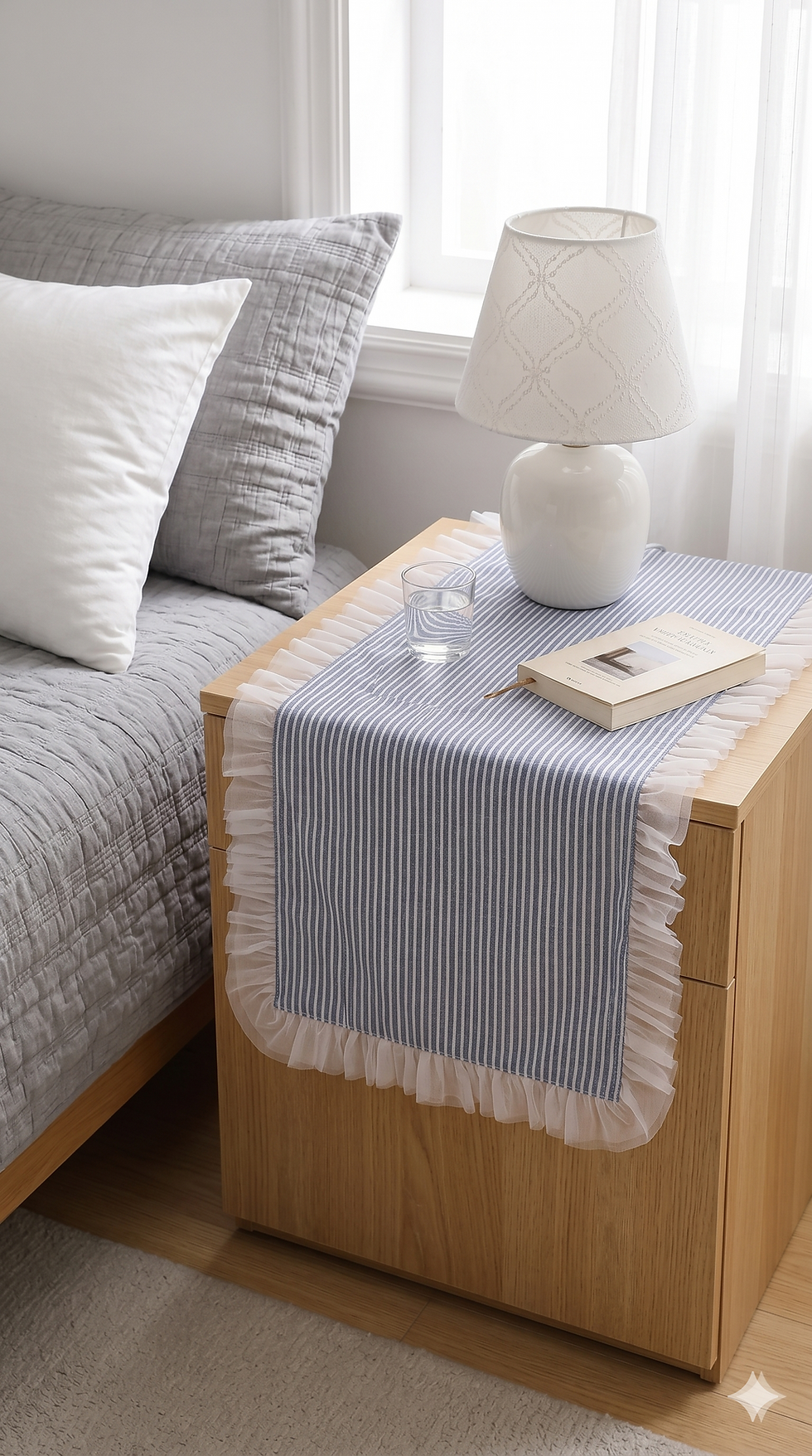 Thumbnail: Blue-And White Stiped Table Runner |Nightstand, Bed Side Table Cabinet