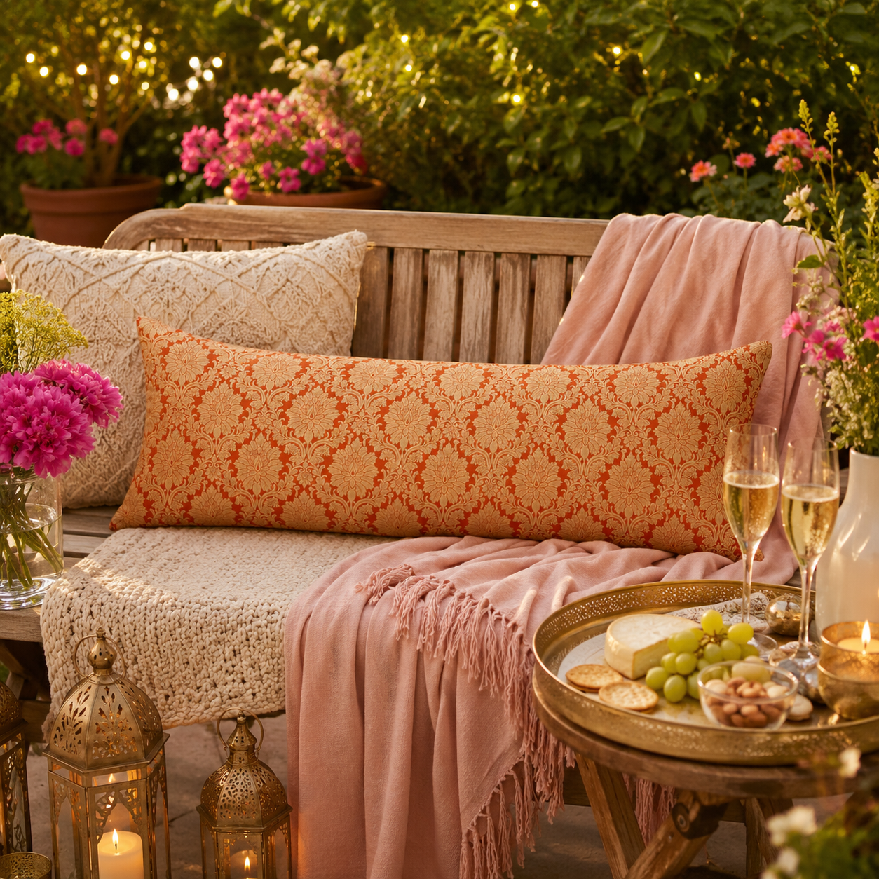 Orange  Silk Brocade Cushion Cover 12x48 Inches| Rectangle