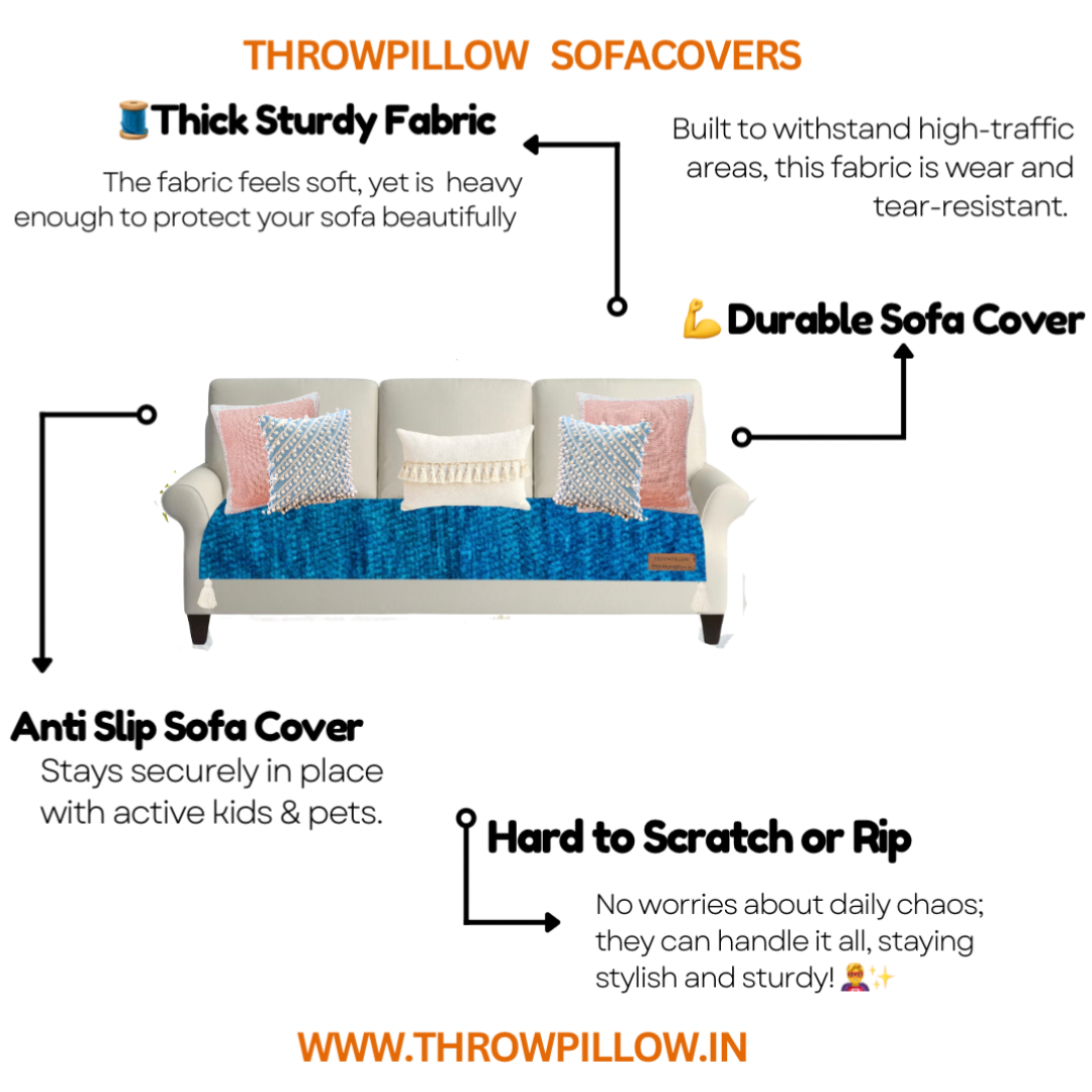 Customisable Solid Anti Slip 3 Seater Sofa Seat Cover- Corner Tassel