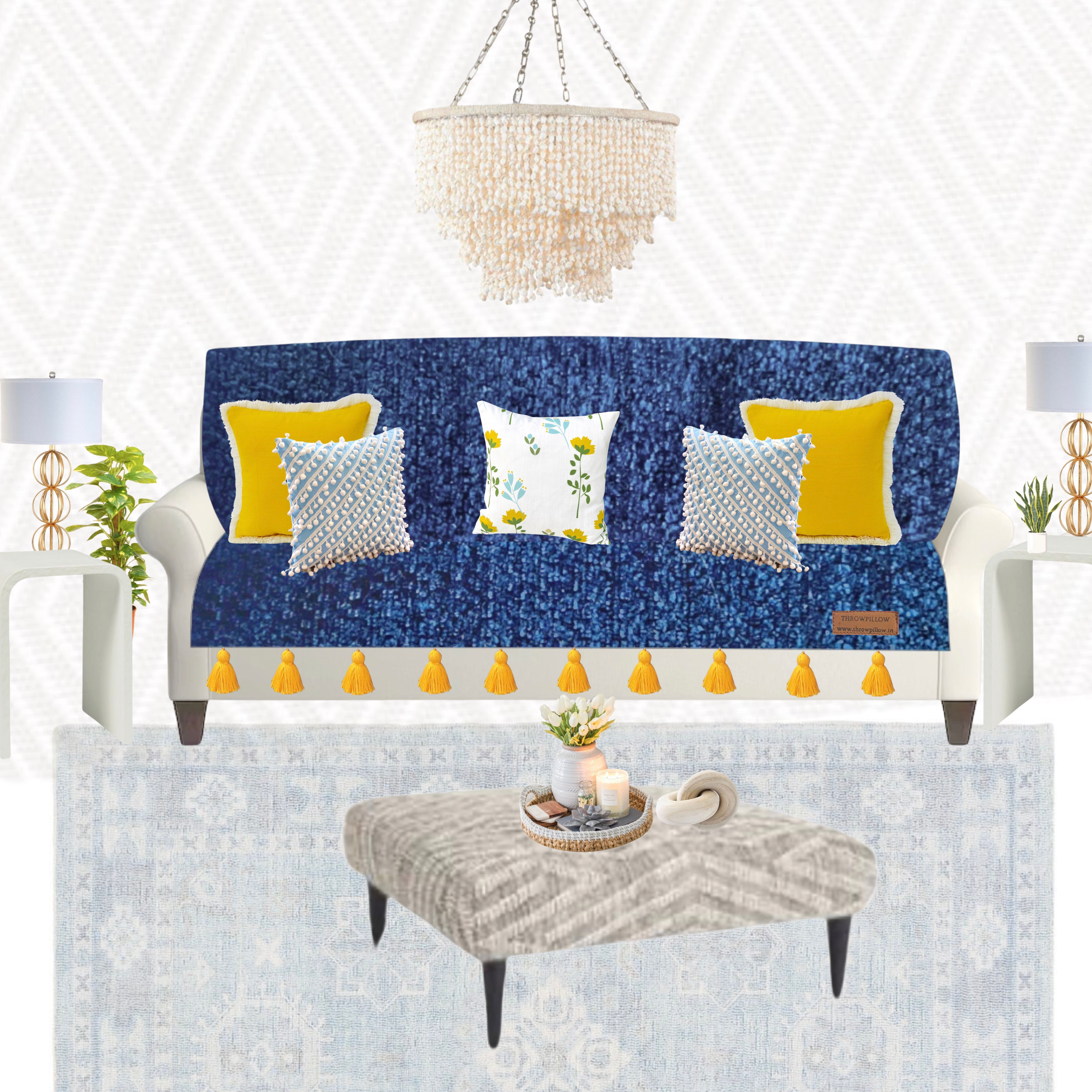 Three-Seater Sofa Cover: Customizable Navy Blue Seat & Back Cover