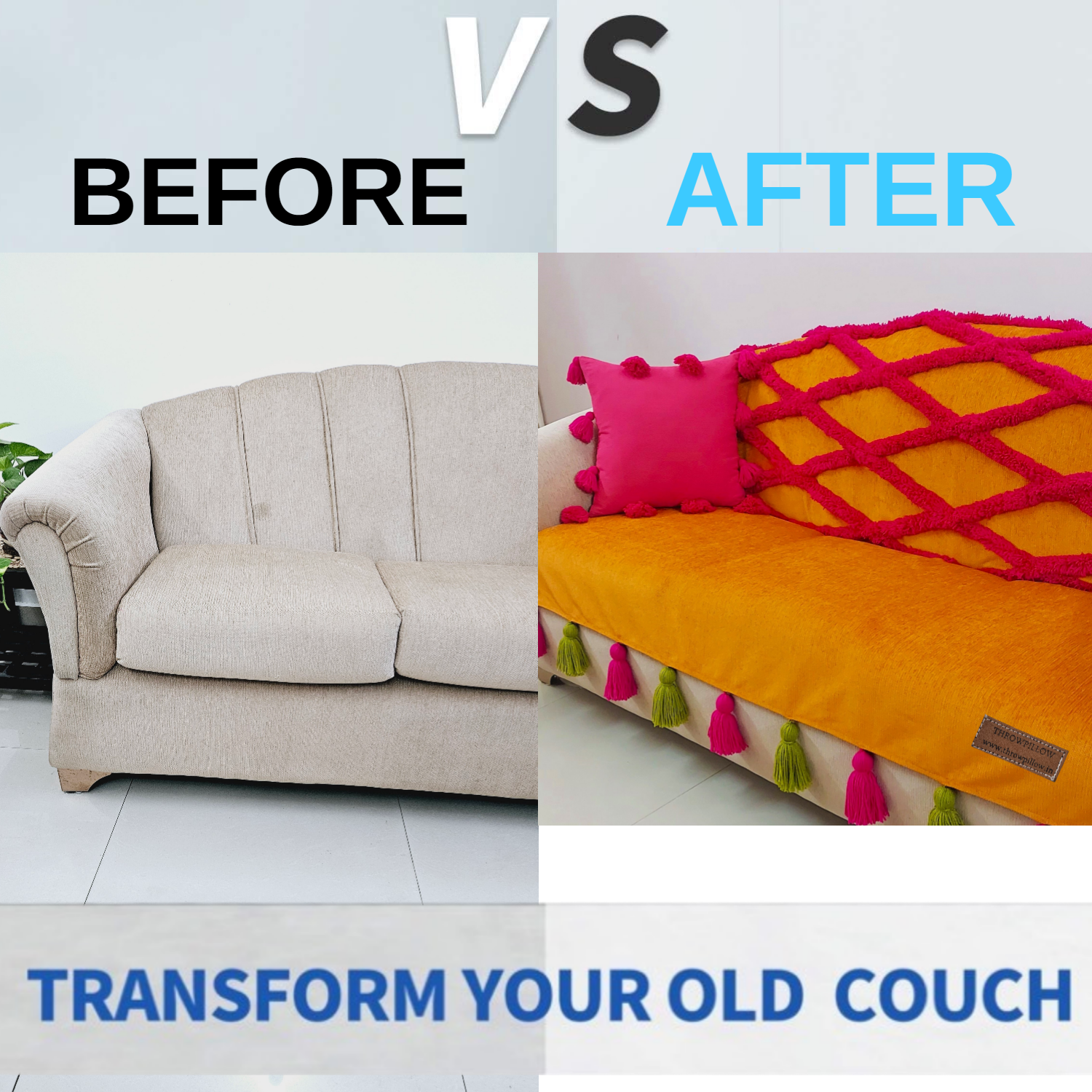 3-Seater Sofa Cover: Customizable Diamond Tufted Seat & Back Cover