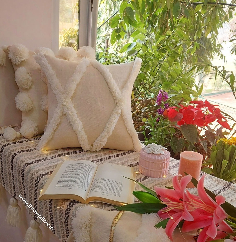 Thumbnail: Simone Tufted Criss Cross Pattern Neutral Cushion