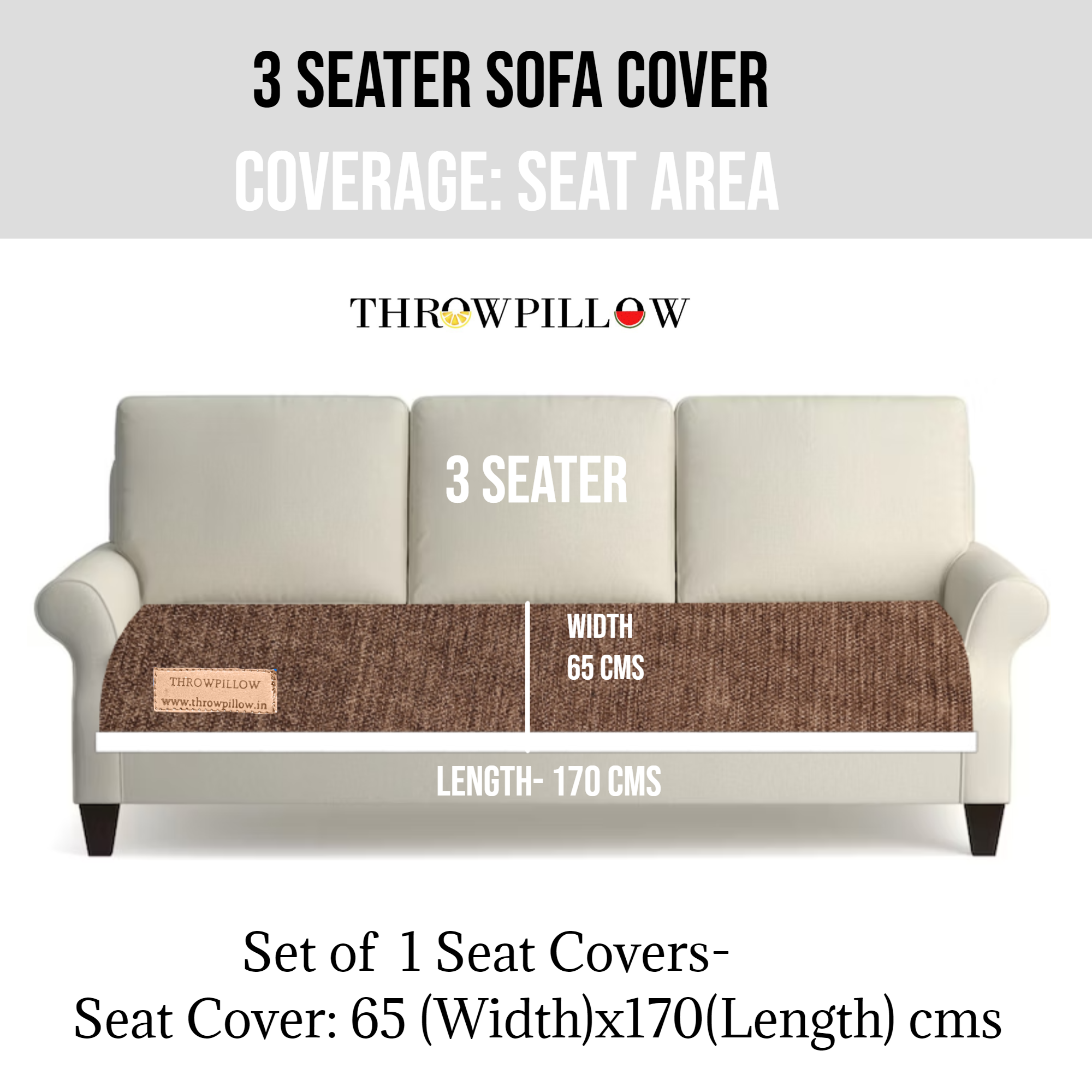 Three-Seater Sofa Cover: Customizable Durable Brown Seat Cover With Tassel