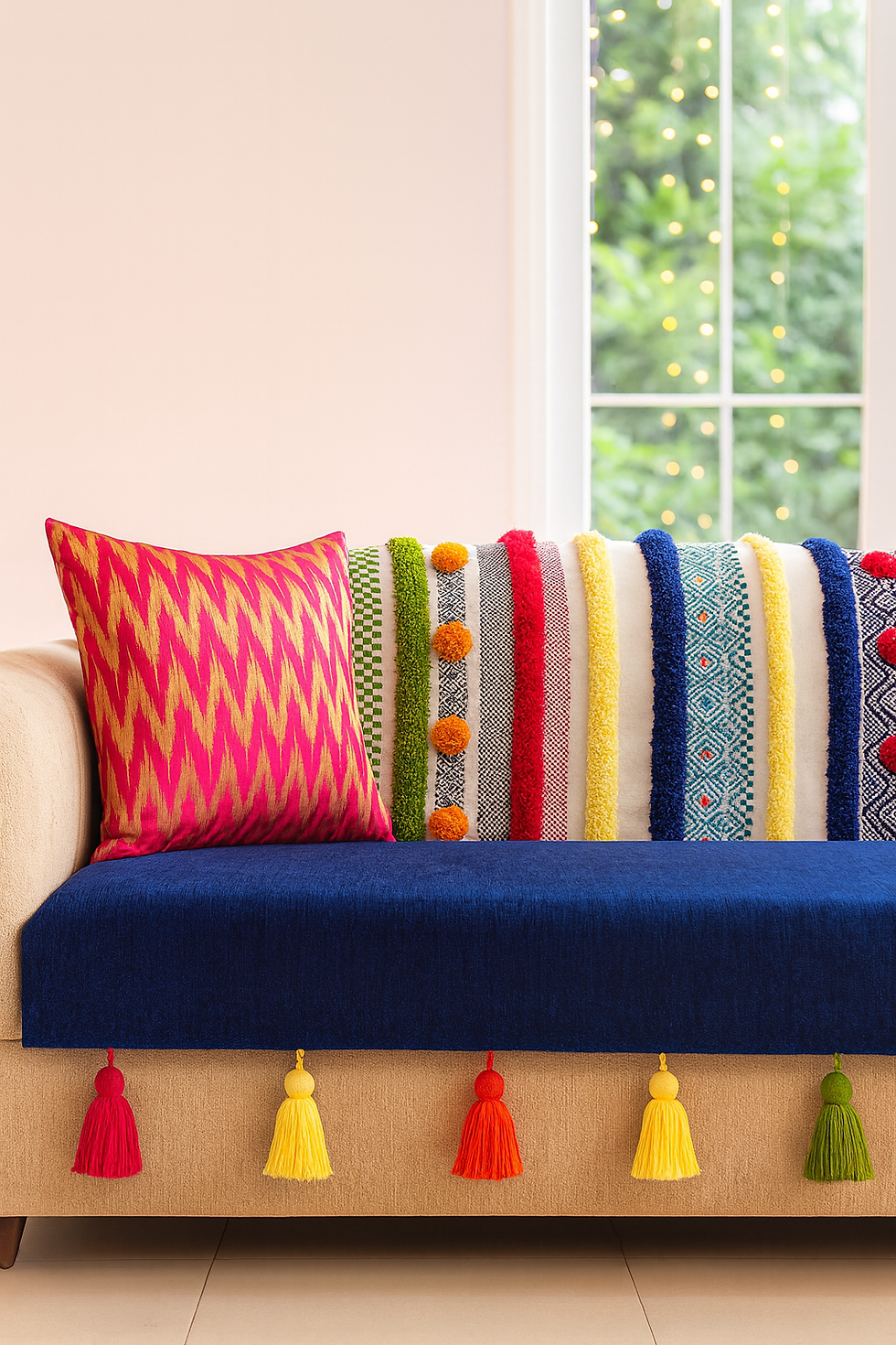 Thumbnail: Two-Seater Designer Trendy Navy Blue Bohemian Custmisable Sofa Cover Set