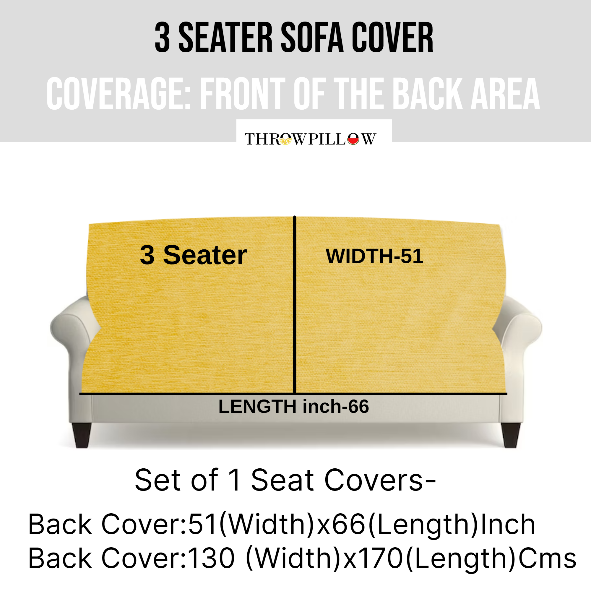 Three-Seater Sofa Cover: Customizable Mustard Seat & Back Cover