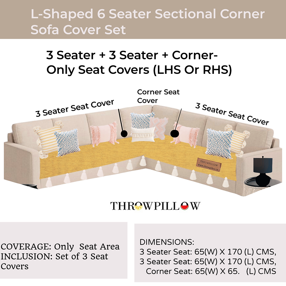Thumbnail: L-Shaped Corner Sofa Cover, Solid Mustard Sofa Cover With White Tassel