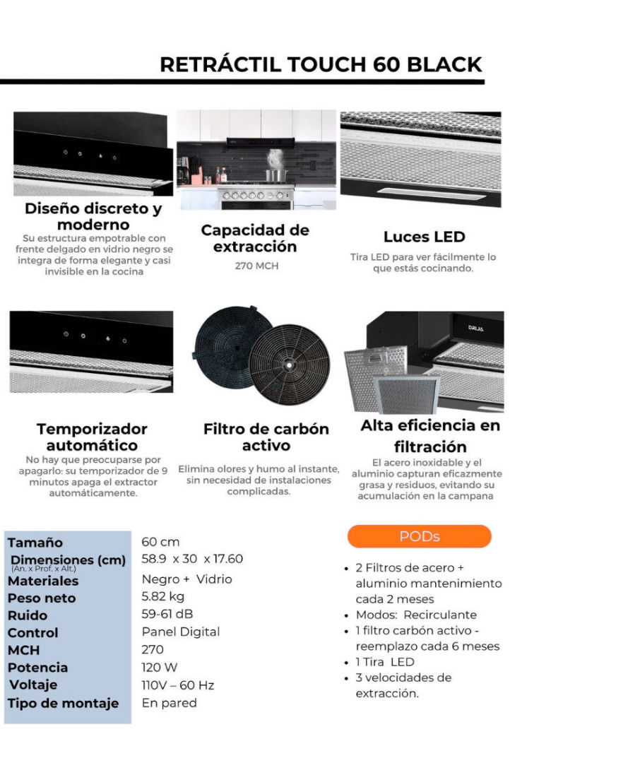 Miniatura: Campana Retráctil Touch 60 Black
