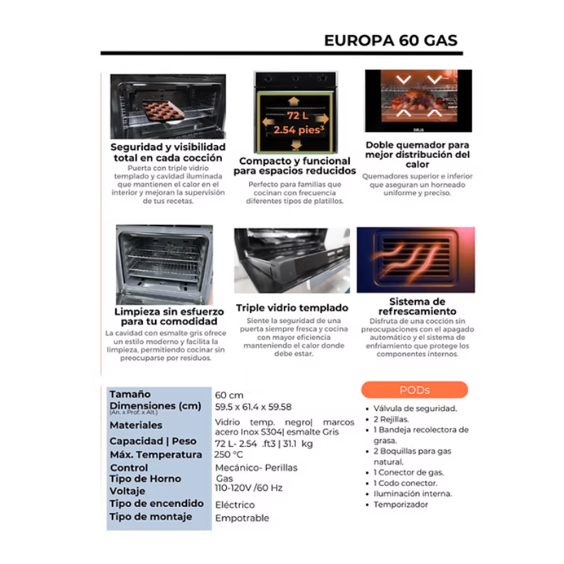 Miniatura: Horno Europa  60 a Gas