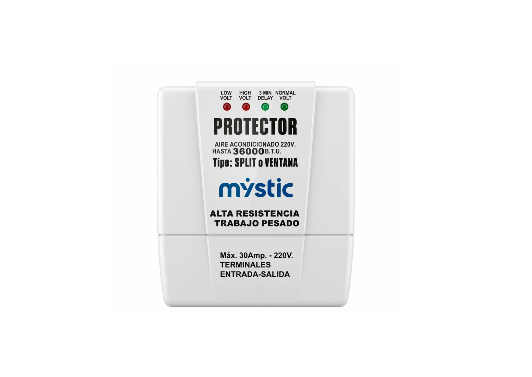 Protector de voltaje mystic 220V alta resistencia para trabajo pesado.