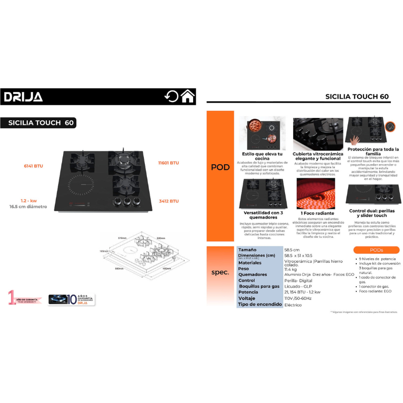 Miniatura: Tope de Cocina Empotrable DRIJA - SICILIA TOUCH 60