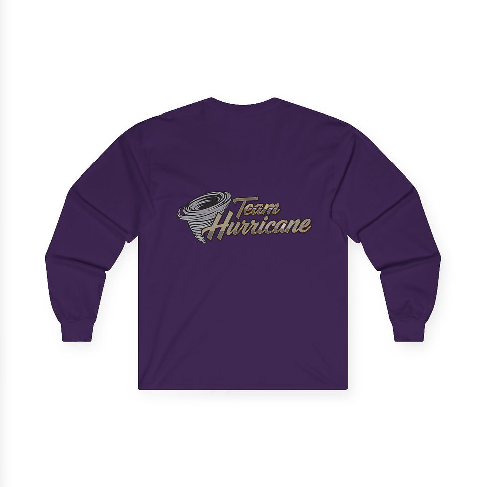 Thumbnail: Team Hurricane Long Sleeve Tee — Bold Storm Logo Graphic Shirt