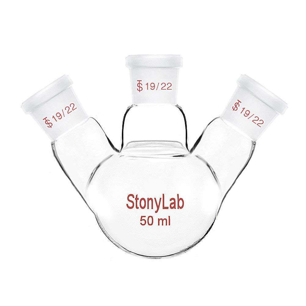 Heavy Wall 3 Neck Round Bottom Flask RBF, with 19/22 Center/Side Joint