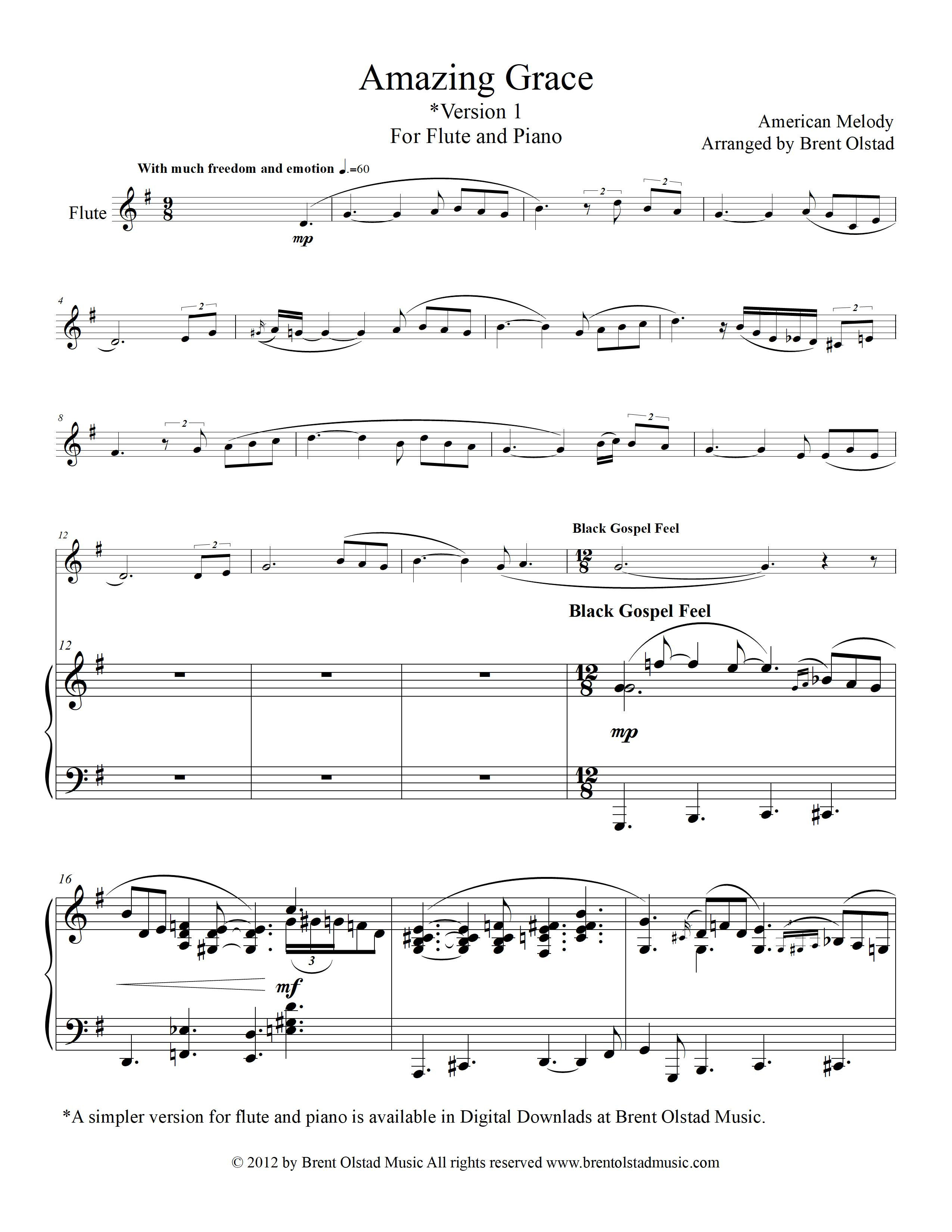 Amazing Grace (advanced) for flute and piano