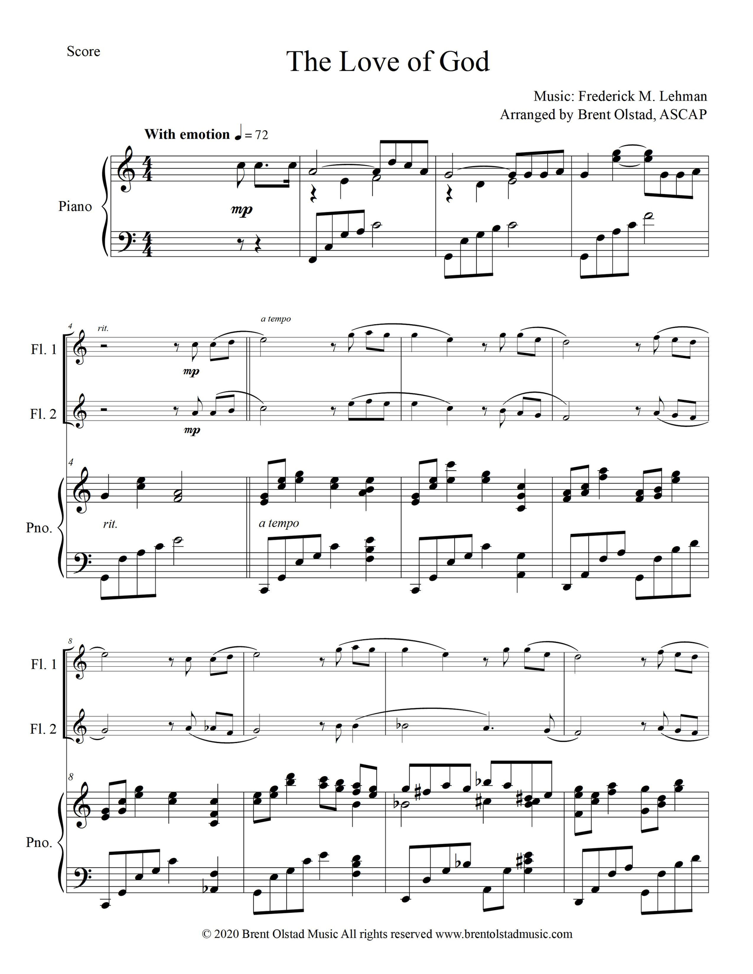 The Love of God for flute duet and piano