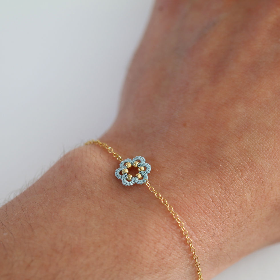 Miniature : bracelet Pastille chaine fine et dentelle - 15 couleurs
