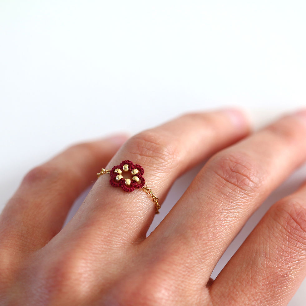 Miniature : bague Pastille chaine fine et dentelle - 15 couleurs