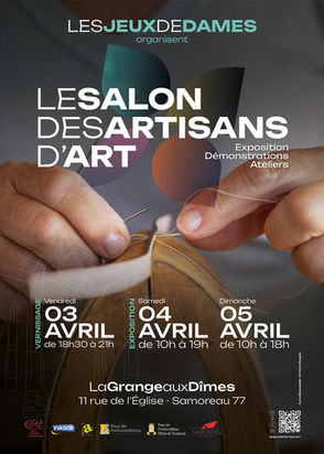 Salon des Métiers d'Art à la Grange aux Dîmes de samoreau, 77210 Seine-et-Marne, avec Coralie Martin créatrice des bijoux en dentelle de la marque KOKO vernissage vendredi 3 avril 19h, samedi 4 avril 10h à 19h, dimanche 5 avril 2026 10h à 18h