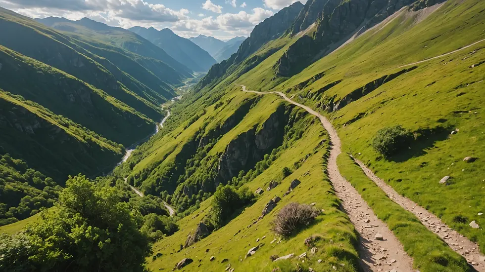 High angle view of a scenic hiking trail, representing adventure and new beginnings