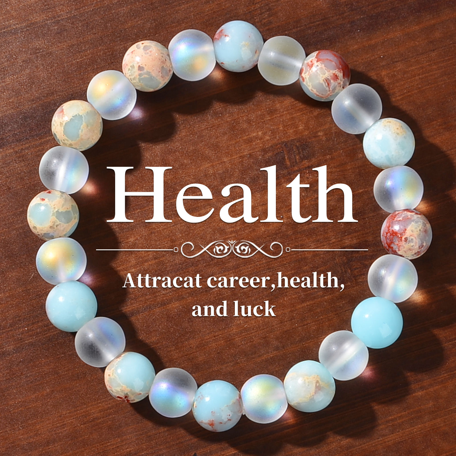 1 Piece Aura Quartz and Ocean Sediment Beaded Bracelet - Unisex - Homeopathic Cr