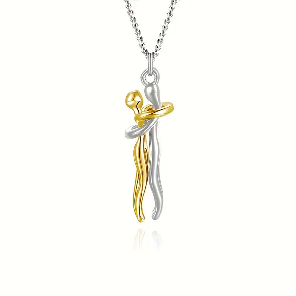 Thumbnail: Chic Black Hug Pendant Necklace for Couples - Elegant Love Symbol,Perfect for Pa