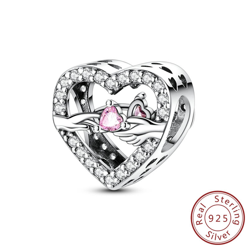 Thumbnail: New Love Heart Shaped Charms 925 Sterling Silver Family Love Friendship Charms F