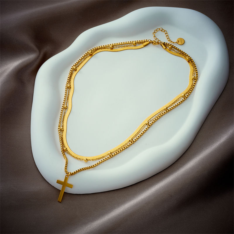 Thumbnail: DIEYURO 316L Stainless Steel Gold Color Cross Pendant Necklace For Women New Tre