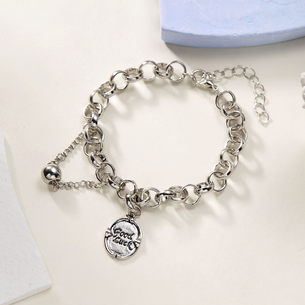 Thumbnail: Vintage Thick Chain Bracelets for Women Fashion Pearl Heart Charm Strand Bracele