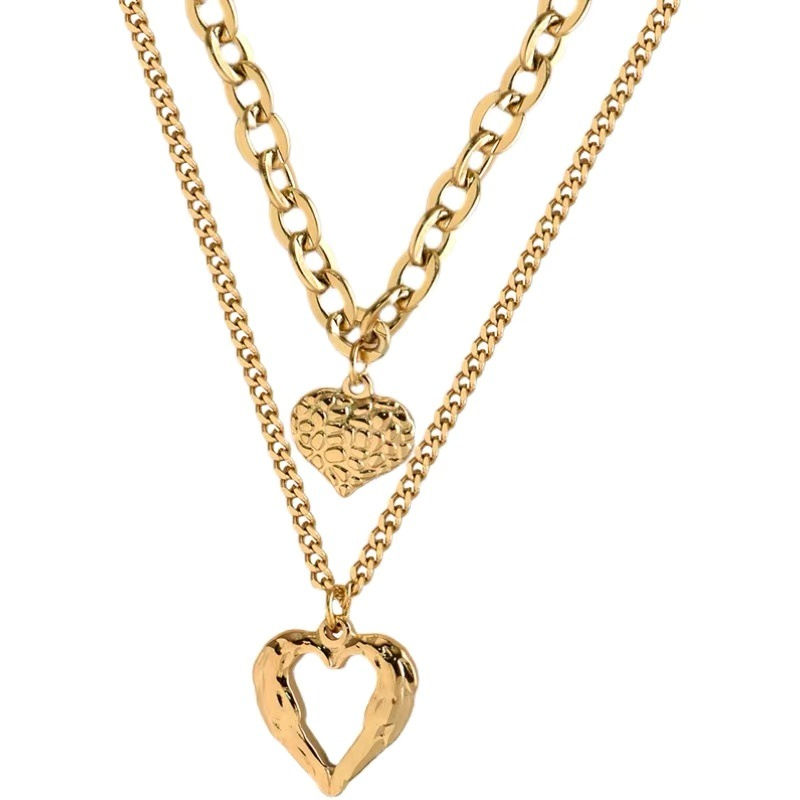 DIEYURO 316L Stainless Steel Small Uneven Folds 2 Love Necklace High-end Sense P