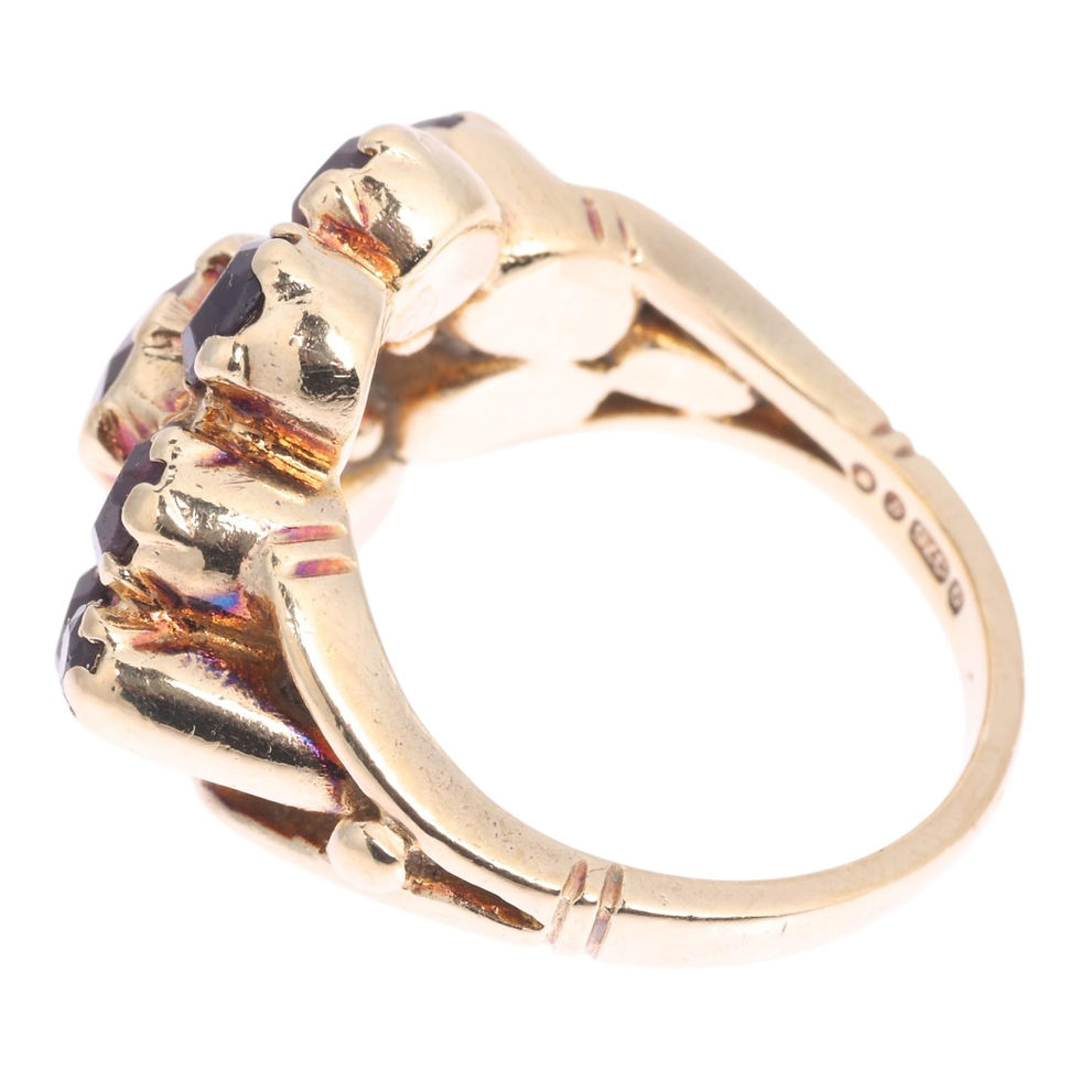Thumbnail: Vintage 9ct gold garnet cluster ring