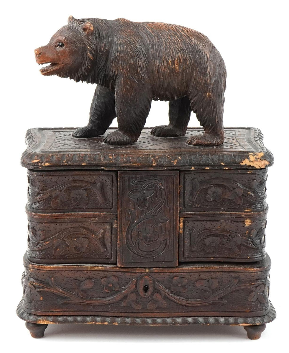 Thumbnail: German carved Black Forest hardwood jewellery box