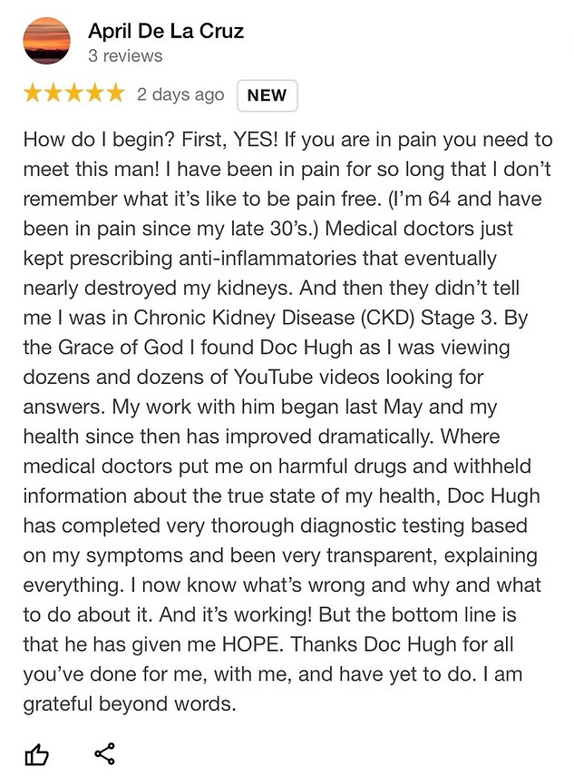 Screenshot of a 5/5 stars review from one of Dr. Hugh Wegwerth's happy clients