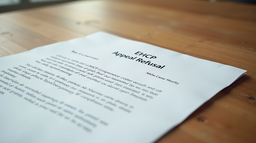 Close-up view of a letter with the heading "EHCP Appeal Refusal" on a wooden table