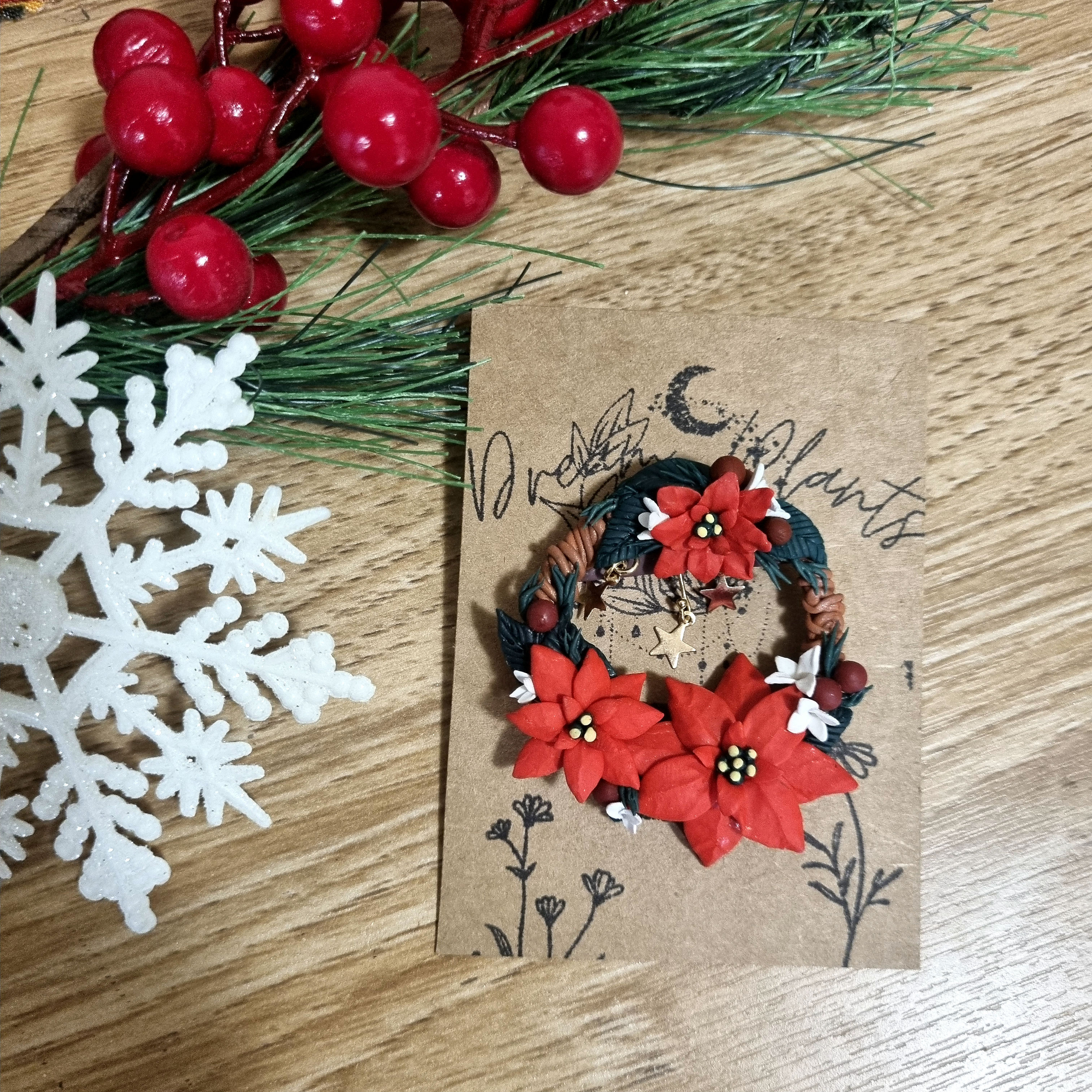 Poinsettia Wreath Brooch