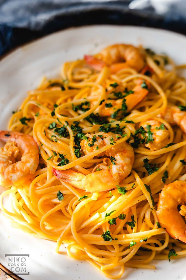 Greek Prawn pasta with bisque