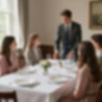 Young adults participating in a dining etiquette workshop